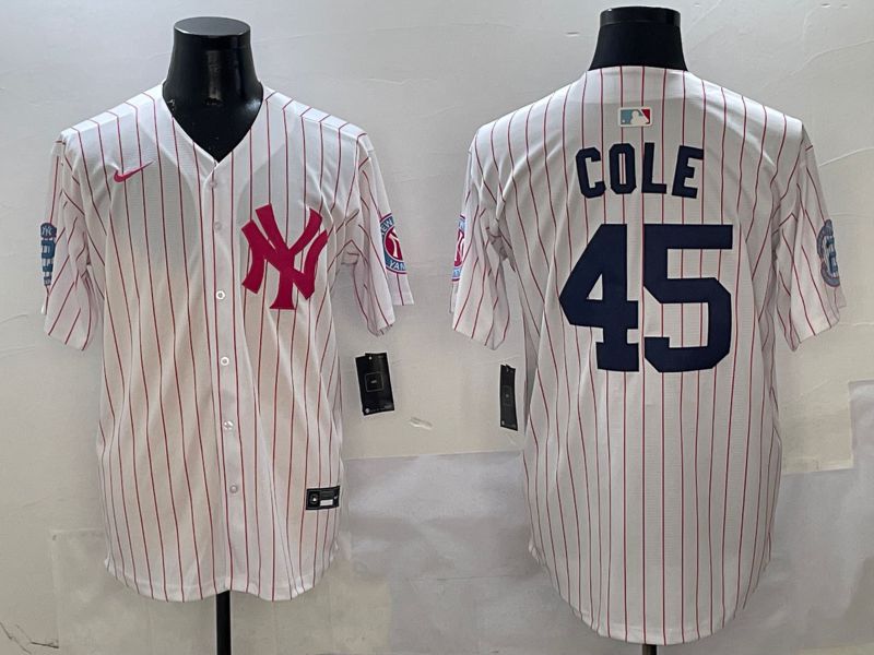 Men New York Yankees 45 Cole White Stripe Jointly Name Nike 2025 MLB Jersey style 1